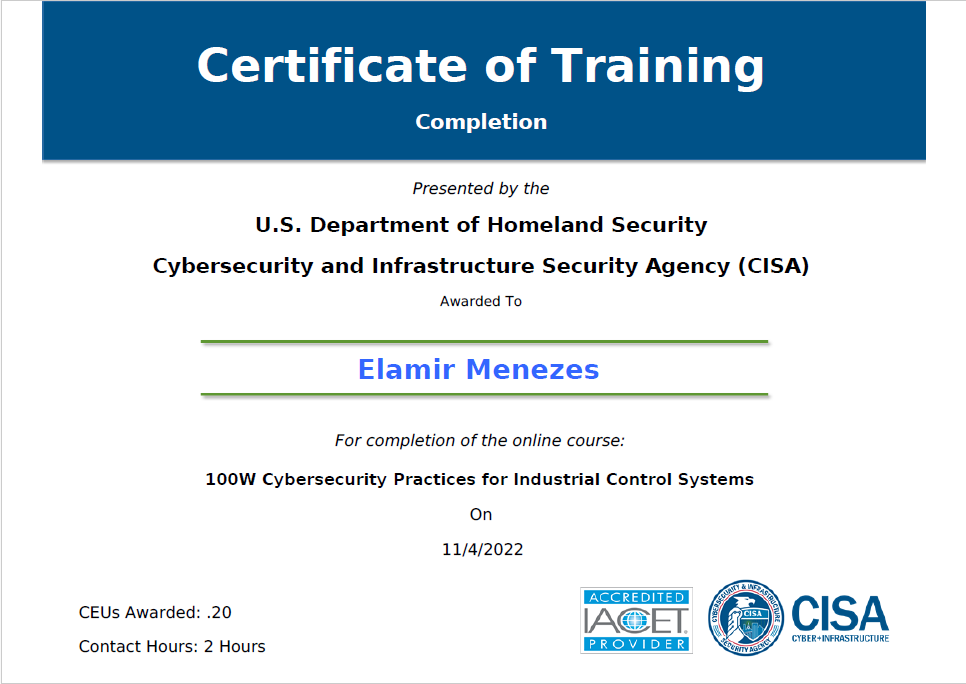 Certificado CISA - Cybersecurity Practices